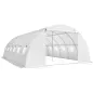 Invernadero de Túnel con 2 Varillas de Soporte 2 Puertas Enrollables y Ventanas de Malla Cubierta de PE Anti-UV Blanco