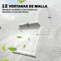 Invernadero de Túnel con 2 Varillas de Soporte 2 Puertas Enrollables y Ventanas de Malla Cubierta de PE Anti-UV Blanco