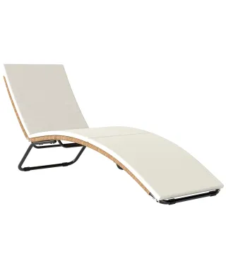 Tumbona de Jardín Exterior de Ratán en Forma de S con Cojín Asiento Transpirable y Estructura de Acero para Patio Crema