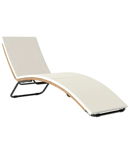 Tumbona de Jardín Exterior de Ratán en Forma de S con Cojín Asiento Transpirable y Estructura de Acero para Patio Crema