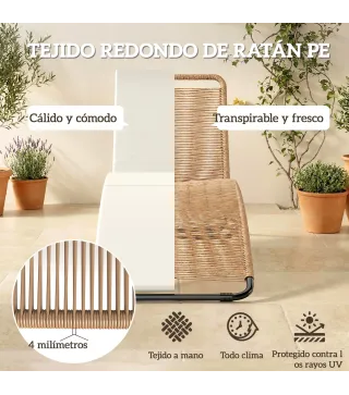 Tumbona de Jardín Exterior de Ratán en Forma de S con Cojín Asiento Transpirable y Estructura de Acero para Patio Crema