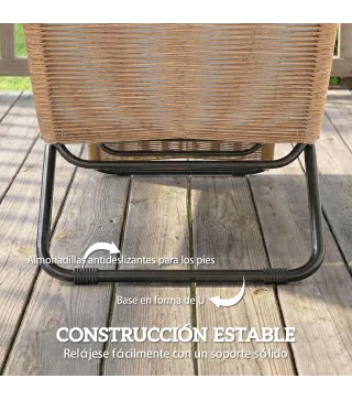 Tumbona de Jardín Exterior de Ratán en Forma de S con Cojín Asiento Transpirable y Estructura de Acero para Patio Crema