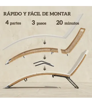Tumbona de Jardín Exterior de Ratán en Forma de S con Cojín Asiento Transpirable y Estructura de Acero para Patio Crema