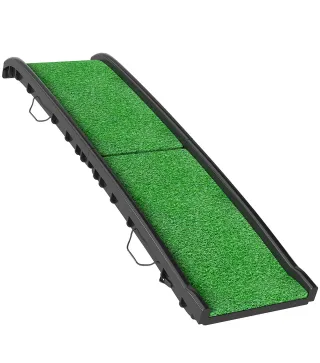 Rampa para Perros con Césped Artificial 155 cm Rampa para Perros para Coche Plegable con Asa Ángulo Ajustable Verde