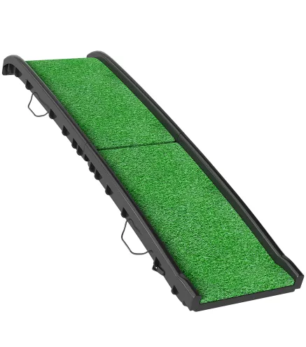 Rampa para Perros con Césped Artificial 155 cm Rampa para Perros para Coche Plegable con Asa Ángulo Ajustable Verde