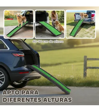 Rampa para Perros con Césped Artificial 155 cm Rampa para Perros para Coche Plegable con Asa Ángulo Ajustable Verde