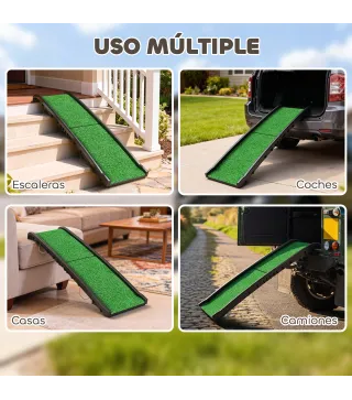 Rampa para Perros con Césped Artificial 155 cm Rampa para Perros para Coche Plegable con Asa Ángulo Ajustable Verde