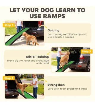 Rampa para Perros con Césped Artificial 155 cm Rampa para Perros para Coche Plegable con Asa Ángulo Ajustable Verde