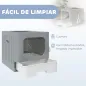 Arenero para Gatos Plegable M con Tapa Enrejada Bandeja Extraíble Pala Gancho Lateral Fácil de Limpiar Antifugas Gris