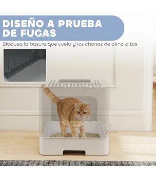 Arenero para Gatos Plegable M con Tapa Enrejada Bandeja Extraíble Pala Gancho Lateral Fácil de Limpiar Antifugas Gris