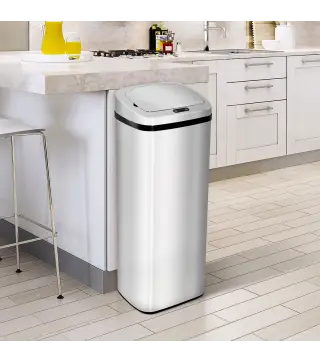 Cubo de Basura Inteligente 50L con Sensor Infrarrojo para Apertura Automática de Acero Inoxidable 33x25x84 cm Plata