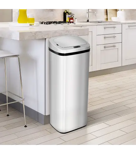 Cubo de Basura Inteligente 50L con Sensor Infrarrojo para Apertura Automática de Acero Inoxidable 33x25x84 cm Plata