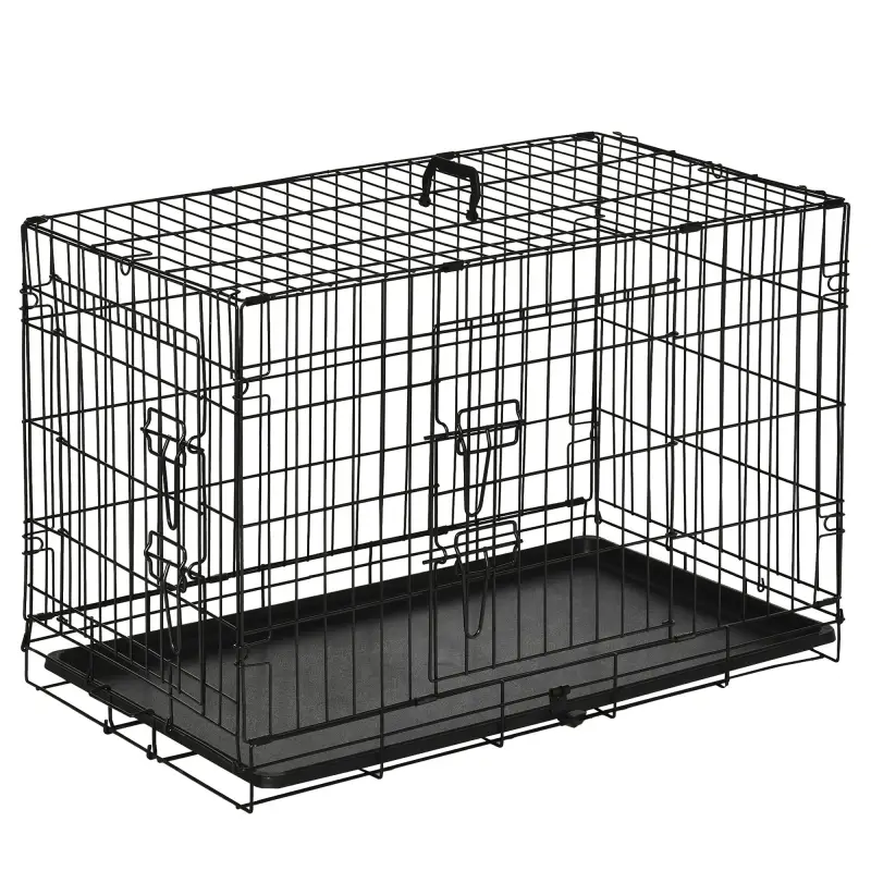Jaula para Perros Plegable Transportín para Perros con 2 Puertas Bandeja Extraíble y Asa 75x48,5x53 cm Negro