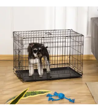 Jaula para Perros Plegable Transportín para Perros con 2 Puertas Bandeja Extraíble y Asa 75x48,5x53 cm Negro