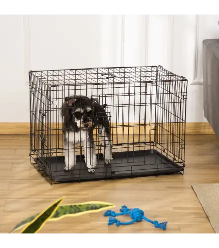 Jaula para Perros Plegable Transportín para Perros con 2 Puertas Bandeja Extraíble y Asa 75x48,5x53 cm Negro