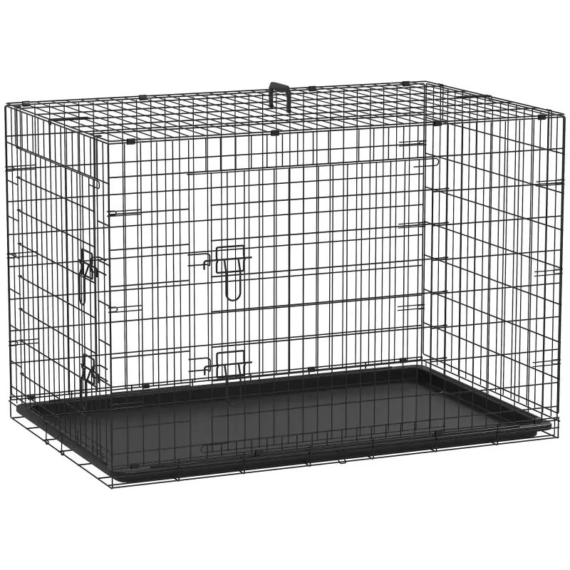 Jaula para Perros Plegable Transportín para Perros con 2 Puertas Bandeja Extraíble y Asa 121x76,5x81 cm Negro
