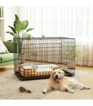 Jaula para Perros Plegable Transportín para Perros con 2 Puertas Bandeja Extraíble y Asa 121x76,5x81 cm Negro
