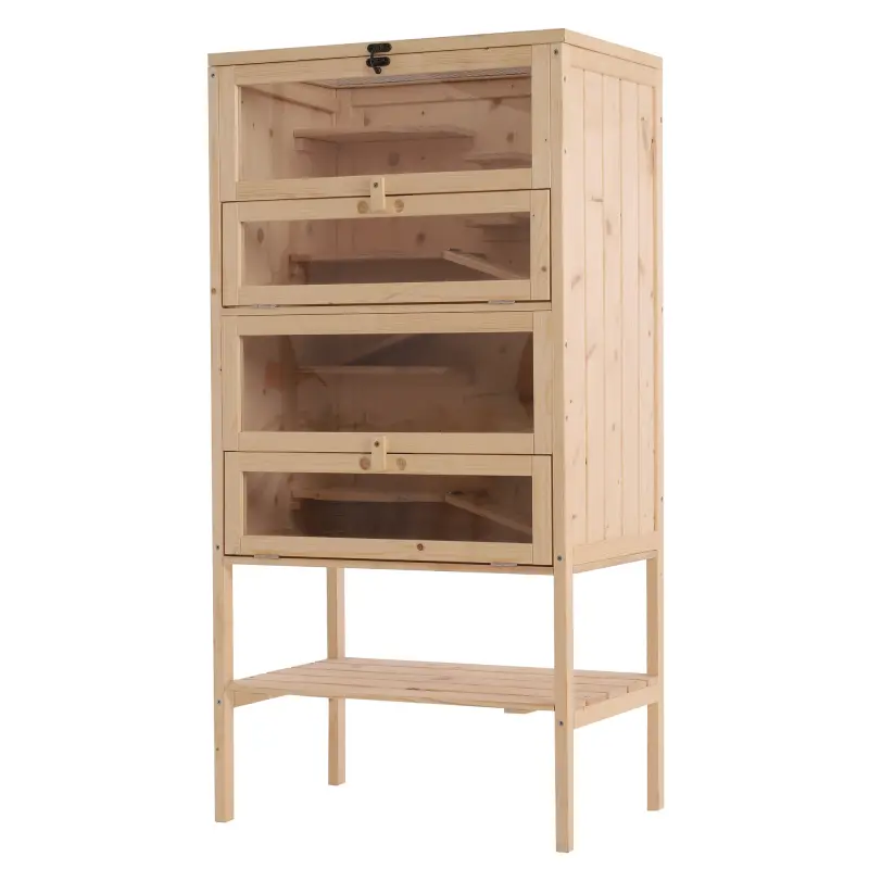 Jaula de Madera para Hámster Ratones Animales Pequeños y Roedores Tipo Casa Conejera con Techo Abatible 5 Pisos 10 Plataformas y