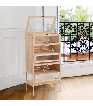 Jaula de Madera para Hámster Ratones Animales Pequeños y Roedores Tipo Casa Conejera con Techo Abatible 5 Pisos 10 Plataformas y