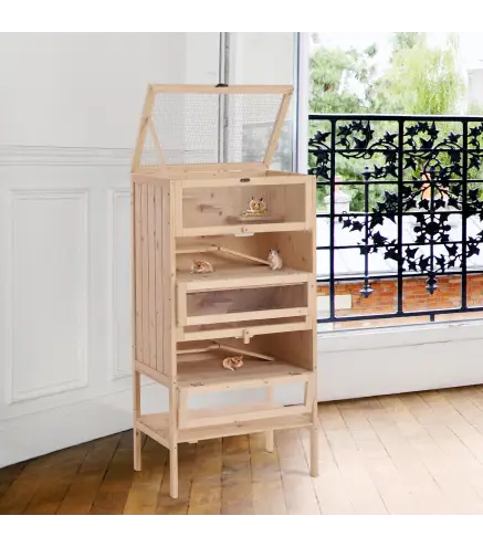Jaula de Madera para Hámster Ratones Animales Pequeños y Roedores Tipo Casa Conejera con Techo Abatible 5 Pisos 10 Plataformas y