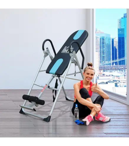 Tabla de Inversión Gravitacional Plegable con Altura Ajustable a 147-198cm y Cinturón 112-142x65x126 cm Negro y Azul