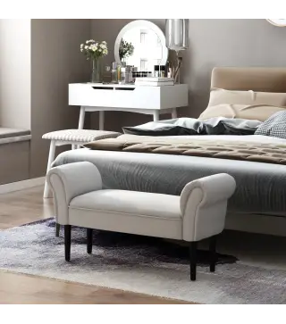 Banco Zapatero Banqueta con Brazos Tapizada tipo Banco de Madera para Dormitorio Salón Recibidor 102x36x51cm Carga 130kg