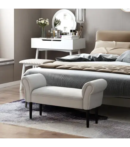 Banco Zapatero Banqueta con Brazos Tapizada tipo Banco de Madera para Dormitorio Salón Recibidor 102x36x51cm Carga 130kg