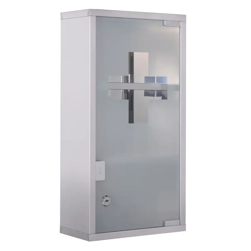 Armario de Medicinas Botiquín Gabinete de Primero Auxilios Acero Inox 3 Estantes Caja Colgante de Pared con Cerradura 25x12x48cm