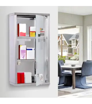 Armario de Medicinas Botiquín Gabinete de Primero Auxilios Acero Inox 3 Estantes Caja Colgante de Pared con Cerradura 25x12x48cm