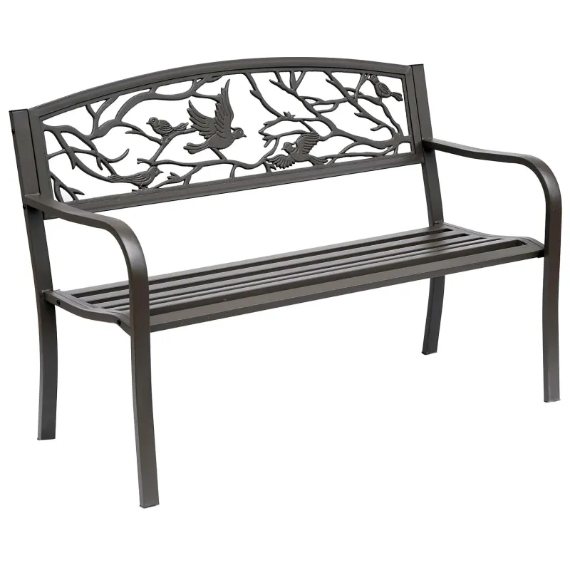 Banco de Jardín con Apoyabrazos y Respaldo con Imagen de Pájaros Carga 240 kg para Patio Terraza 127x60x85 cm Marrón Banco de Jardín con Apoyabrazos y Respaldo con Imagen de Pájaros Carga 240 kg para Patio Terraza 127x60x85 cm Marrón