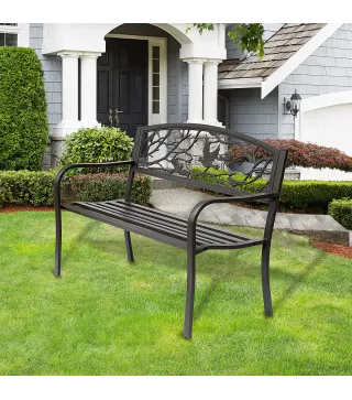 Banco de Jardín con Apoyabrazos y Respaldo con Imagen de Pájaros Carga 240 kg para Patio Terraza 127x60x85 cm Marrón