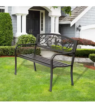 Banco de Jardín con Apoyabrazos y Respaldo con Imagen de Pájaros Carga 240 kg para Patio Terraza 127x60x85 cm Marrón