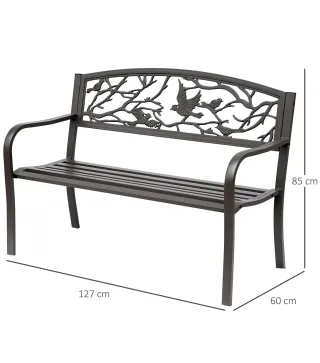 Banco de Jardín con Apoyabrazos y Respaldo con Imagen de Pájaros Carga 240 kg para Patio Terraza 127x60x85 cm Marrón