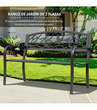 Banco de Jardín con Apoyabrazos y Respaldo con Imagen de Pájaros Carga 240 kg para Patio Terraza 127x60x85 cm Marrón