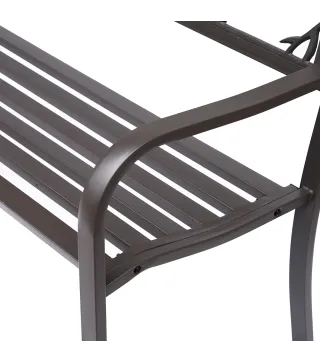 Banco de Jardín con Apoyabrazos y Respaldo con Imagen de Pájaros Carga 240 kg para Patio Terraza 127x60x85 cm Marrón