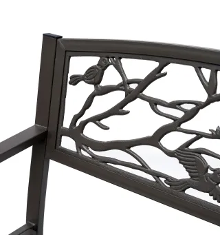 Banco de Jardín con Apoyabrazos y Respaldo con Imagen de Pájaros Carga 240 kg para Patio Terraza 127x60x85 cm Marrón