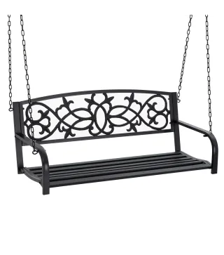 Banco Columpio de 2 Plazas Banco Colgante con Reposabrazos para Jardín Terraza Exterior 127x59,5x52 cm Negro