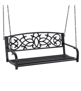 Banco Columpio de 2 Plazas Banco Colgante con Reposabrazos para Jardín Terraza Exterior 127x59,5x52 cm Negro