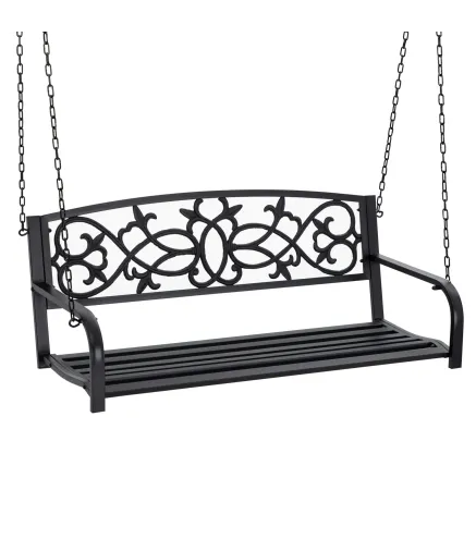 Banco Columpio de 2 Plazas Banco Colgante con Reposabrazos para Jardín Terraza Exterior 127x59,5x52 cm Negro