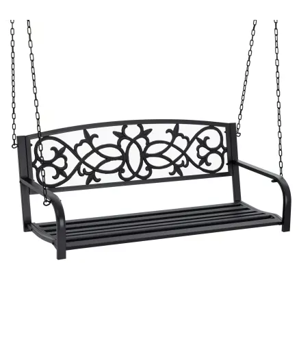 Banco Columpio de 2 Plazas Banco Colgante con Reposabrazos para Jardín Terraza Exterior 127x59,5x52 cm Negro