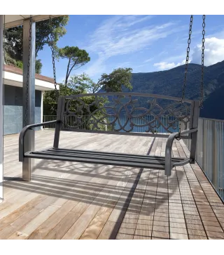 Banco Columpio de 2 Plazas Banco Colgante con Reposabrazos para Jardín Terraza Exterior 127x59,5x52 cm Negro