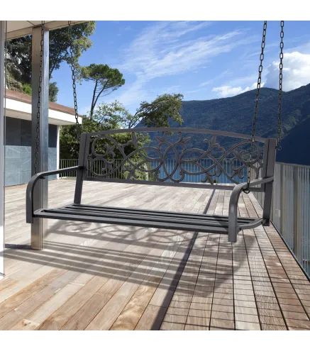Banco Columpio de 2 Plazas Banco Colgante con Reposabrazos para Jardín Terraza Exterior 127x59,5x52 cm Negro
