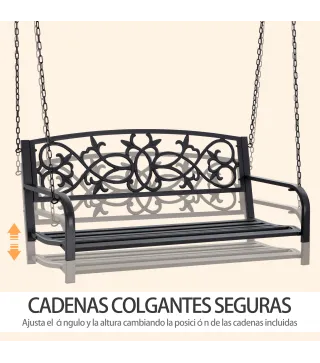 Banco Columpio de 2 Plazas Banco Colgante con Reposabrazos para Jardín Terraza Exterior 127x59,5x52 cm Negro