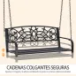 Banco Columpio de 2 Plazas Banco Colgante con Reposabrazos para Jardín Terraza Exterior 127x59,5x52 cm Negro