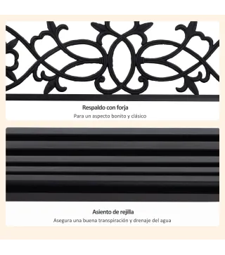 Banco Columpio de 2 Plazas Banco Colgante con Reposabrazos para Jardín Terraza Exterior 127x59,5x52 cm Negro