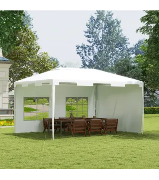 Carpa de Jardín 395x295x255 cm Cenador Desmontable Exterior con 2 Laterales 2 Ventanas Anti-UV para Terraza Patio Blanco