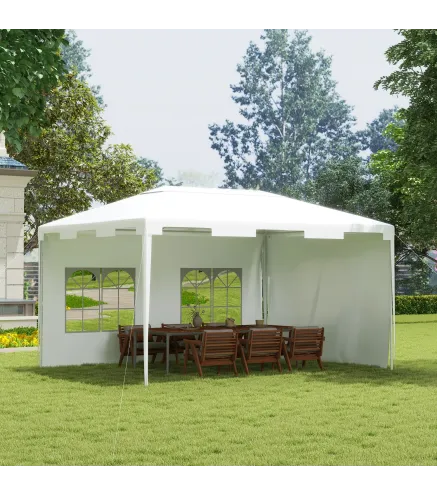 Carpa de Jardín 395x295x255 cm Cenador Desmontable Exterior con 2 Laterales 2 Ventanas Anti-UV para Terraza Patio Blanco