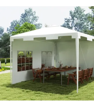 Carpa de Jardín 395x295x255 cm Cenador Desmontable Exterior con 2 Laterales 2 Ventanas Anti-UV para Terraza Patio Blanco