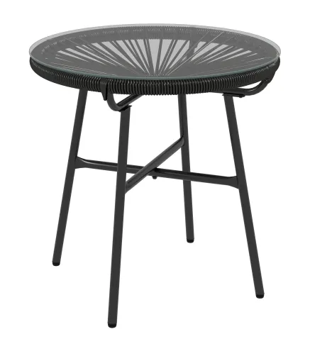Mesa de Jardín de Ratán Sintético Redonda para Exteriores con Encimera de Vidrio Templado Ø50x50 cm Negro