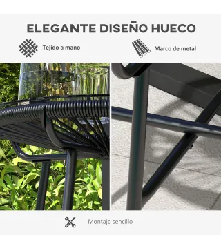 Mesa de Jardín de Ratán Sintético Redonda para Exteriores con Encimera de Vidrio Templado Ø50x50 cm Negro